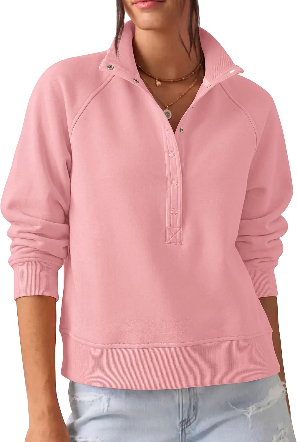 Comfy Ribbed. Raglan Long Sleeve. Collared Button Up. Pullover Tops. Casual Workout. Y2K Outfits. Winter Fashion Clothing