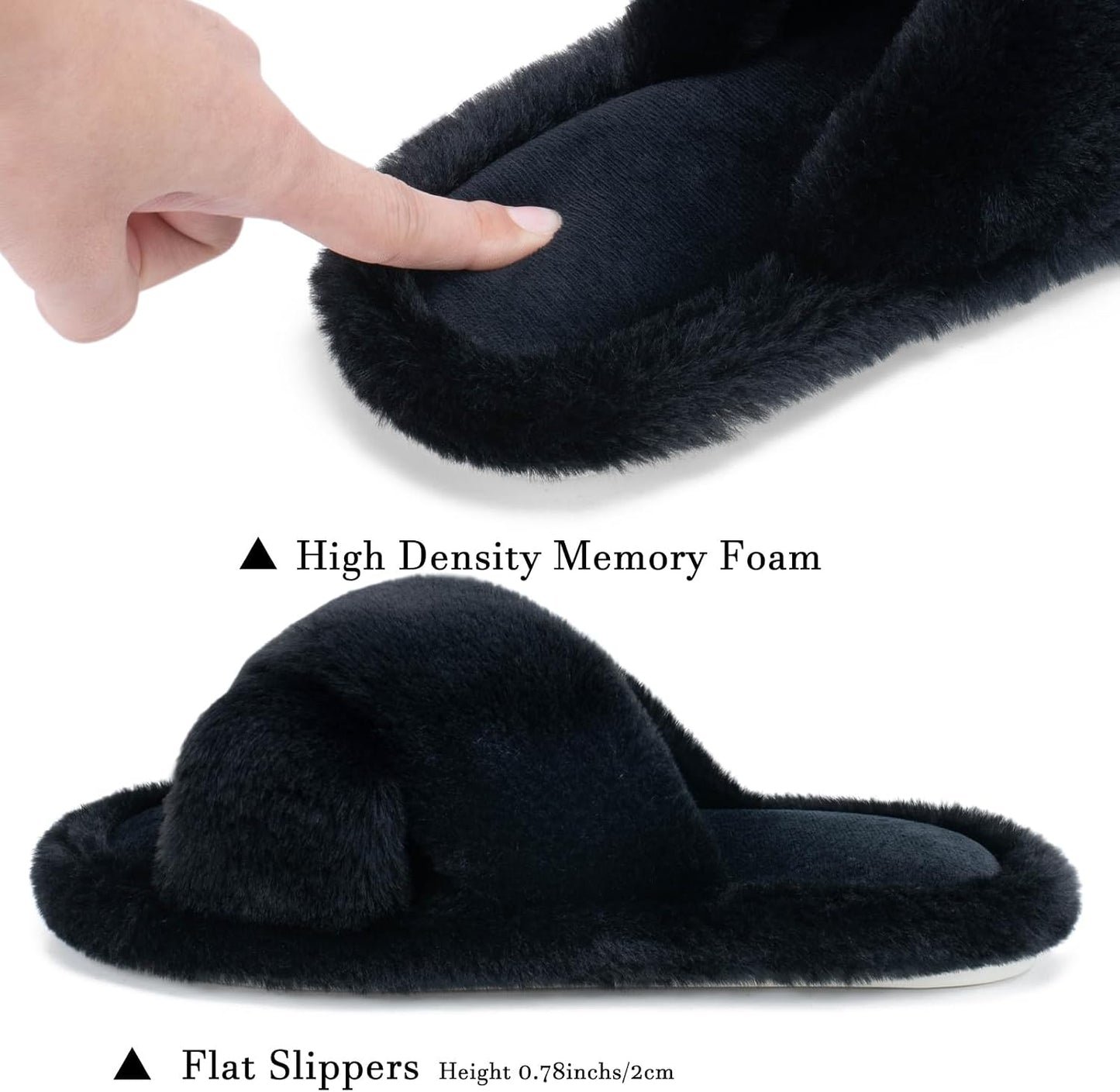 Women's Fuzzy Slippers for Women Cross Band Comfy House Shoes Faux Fur Lined Sandals Slides Memory Foam Open Toe Slip on Indoor | Shoes