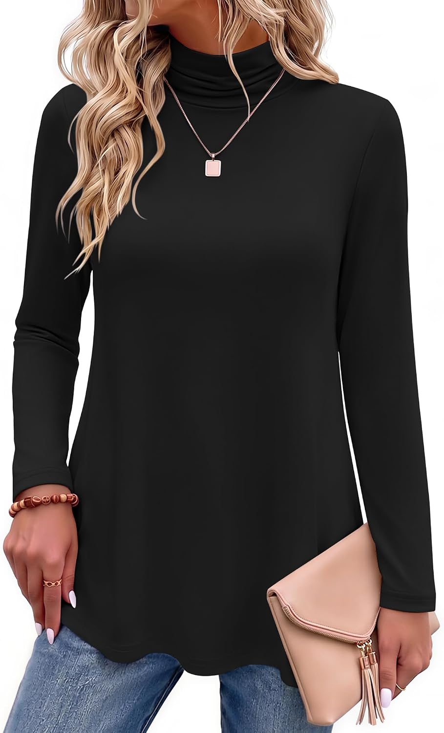 Women Mock Neck Loose Fit Cute Tunic Tops | Fall clothes.