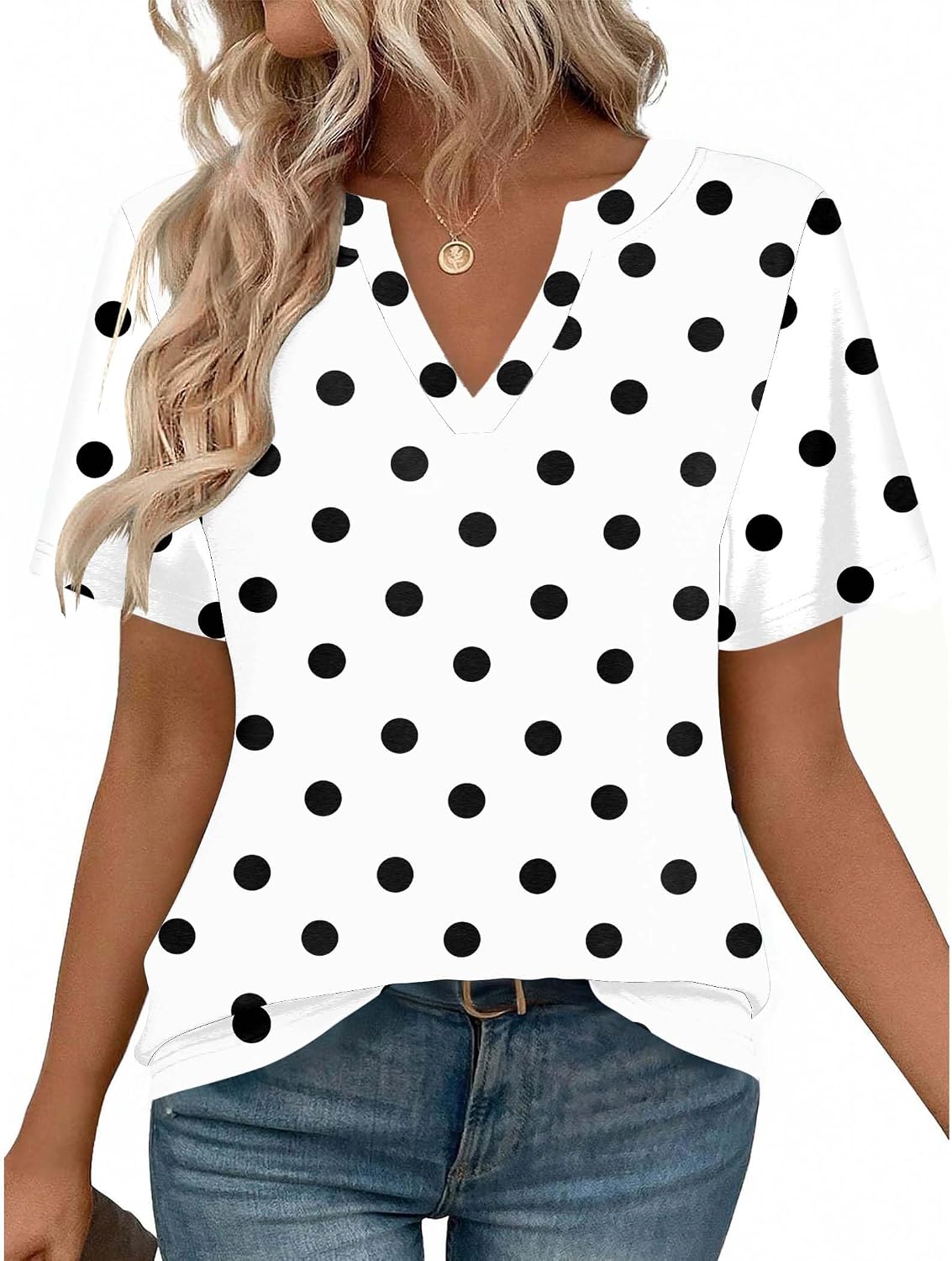 Women V Neck Cute Rolled Short Sleeve Shirts Boho