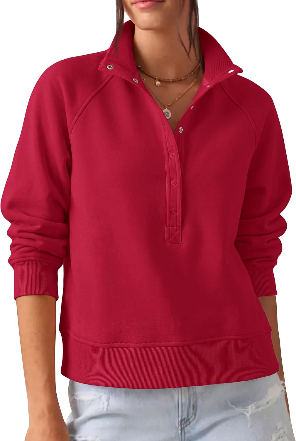 Comfy Ribbed. Raglan Long Sleeve. Collared Button Up. Pullover Tops. Casual Workout. Y2K Outfits. Winter Fashion Clothing