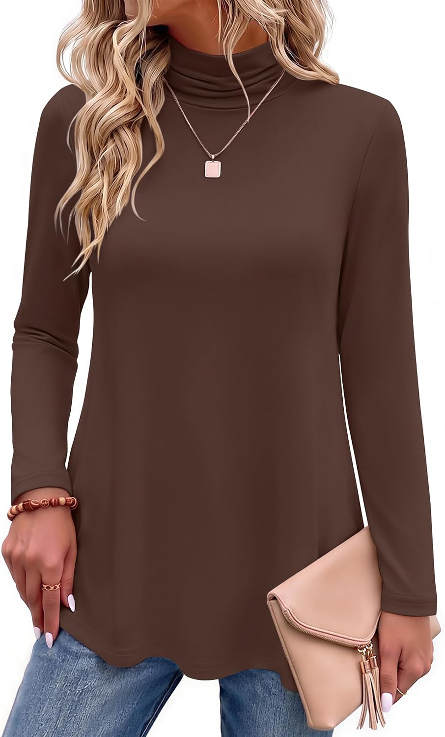 Women Mock Neck Loose Fit Cute Tunic Tops | Fall clothes.