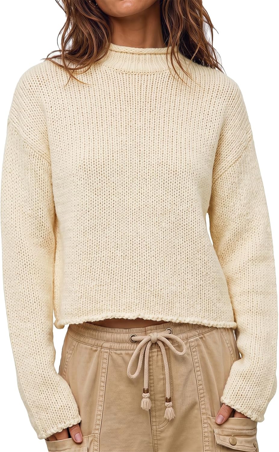 Womens Cropped Sweater Rolled Neck Knit Fall Pullover Tops Navy | Oversized.Mock Neck.Trendy Casual.Long Sleeve.Warm Winter.Loose Fit.Fall.Winter.