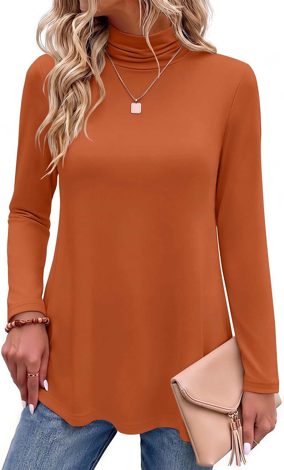 Women Mock Neck Loose Fit Cute Tunic Tops | Fall clothes.