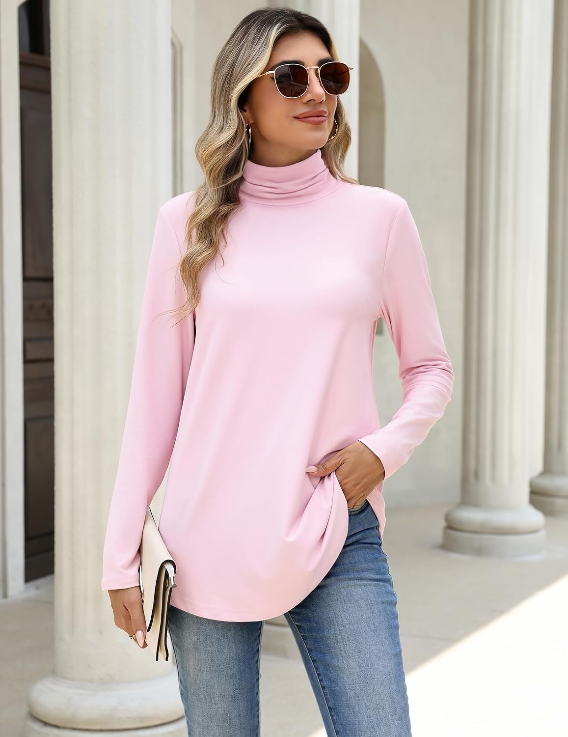 Women Mock Neck Loose Fit Cute Tunic Tops | Fall clothes.