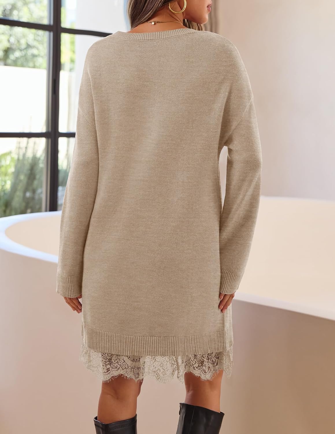 Patchwork. Crew Neck. Above Knee Length. Twofer Pullover. Ribbed. Drop Shoulder. Loose Fit. Soft.