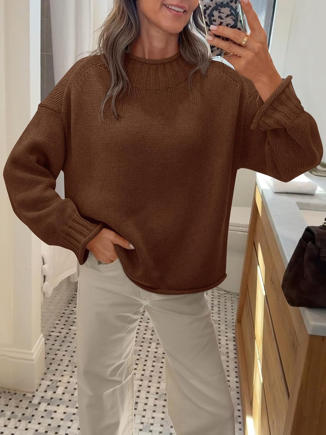 Womens Oversized Sweaters Mock Neck Chunky Knit Pullover Tops | Long Sleeve. Fall Winter.