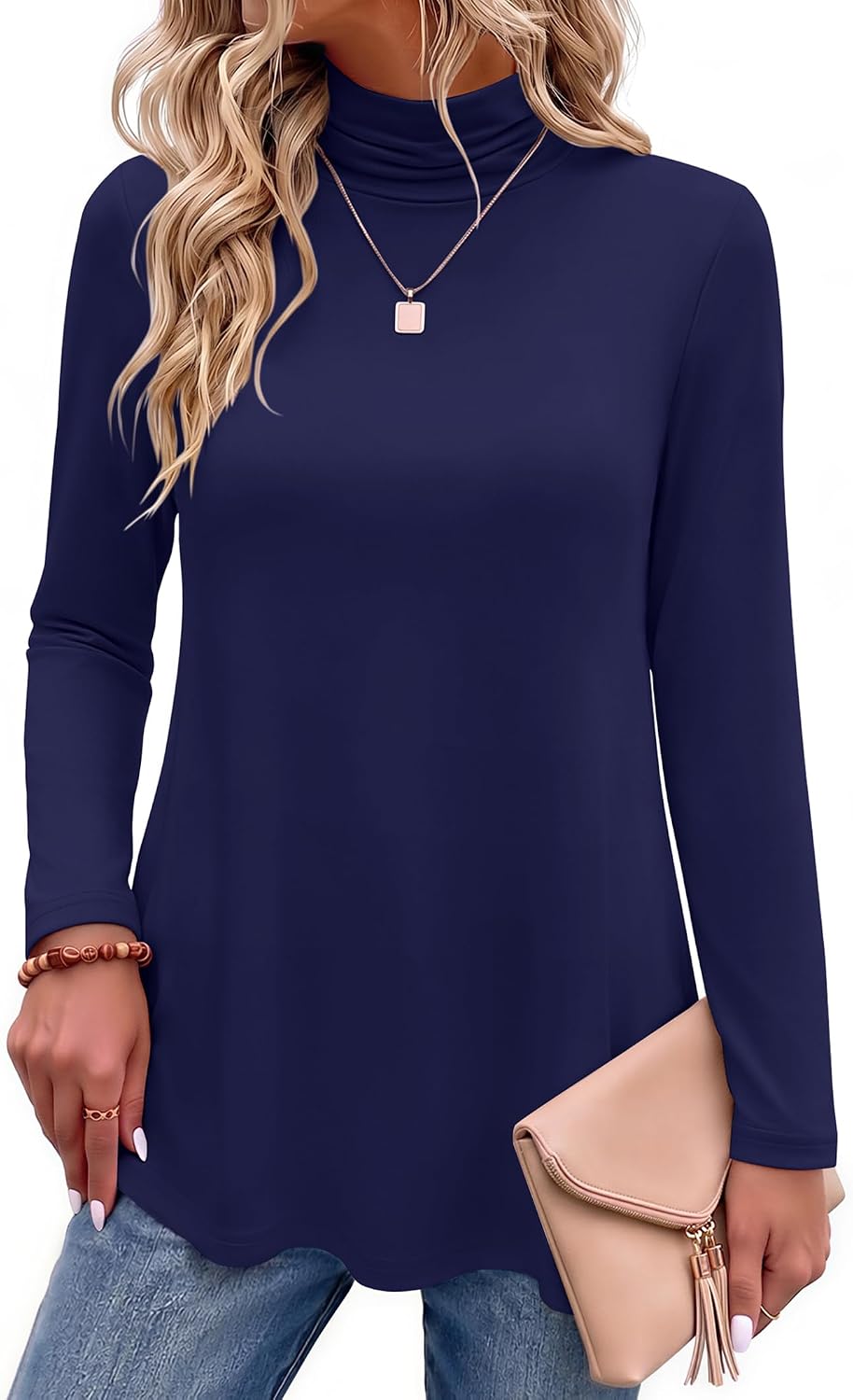 Women Mock Neck Loose Fit Cute Tunic Tops | Fall clothes.