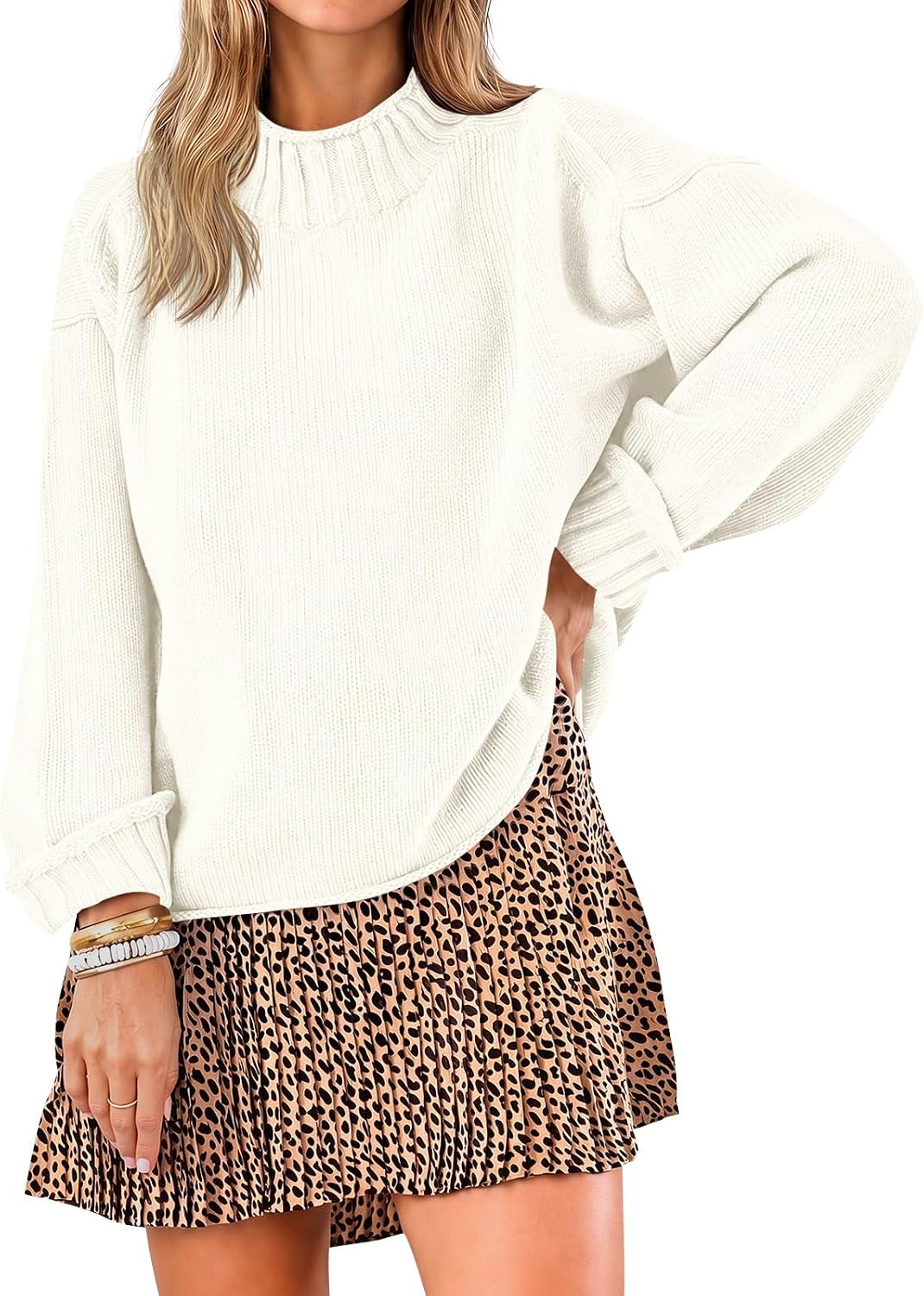 Womens Oversized Sweaters Mock Neck Chunky Knit Pullover Tops | Long Sleeve. Fall Winter.