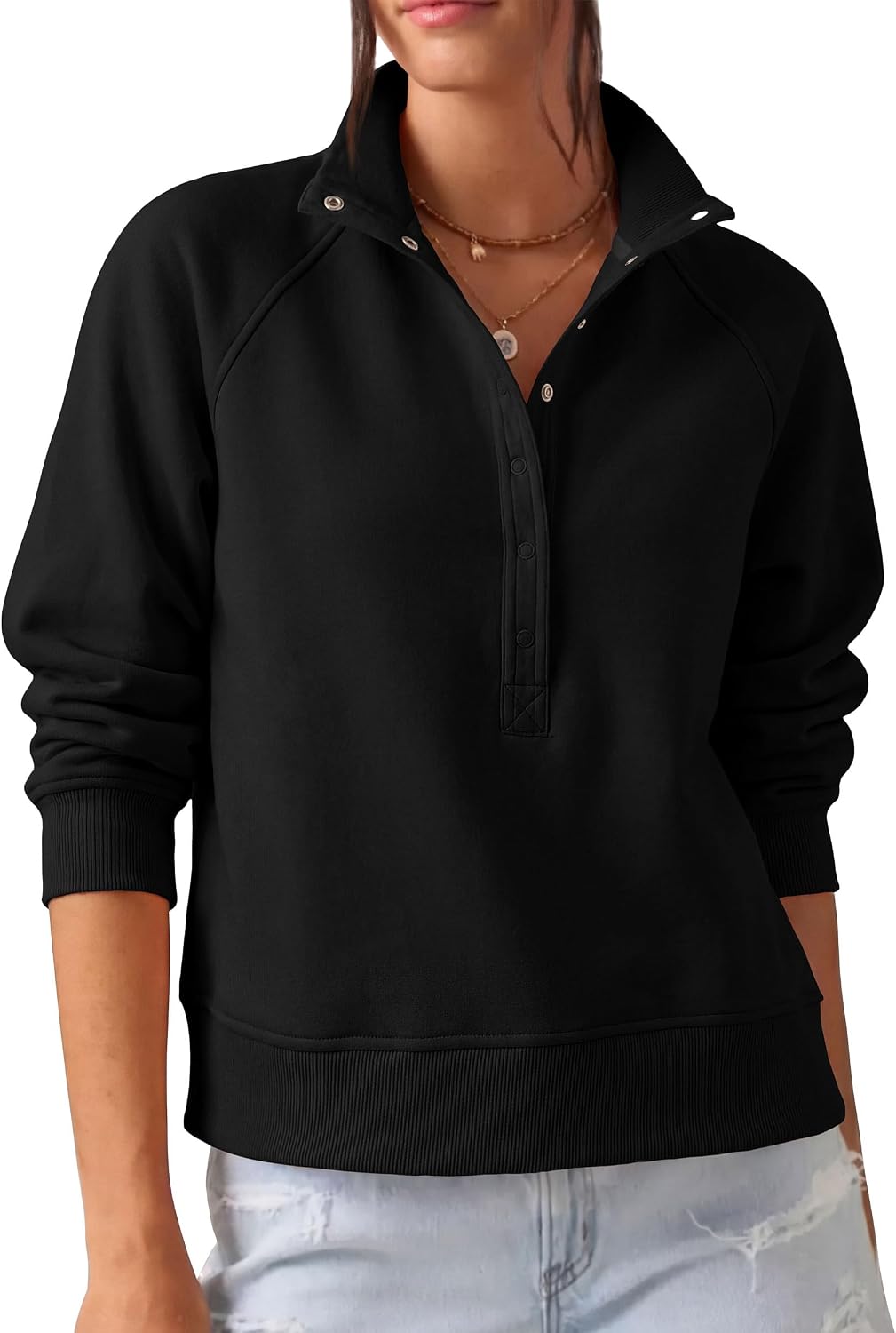 Comfy Ribbed. Raglan Long Sleeve. Collared Button Up. Pullover Tops. Casual Workout. Y2K Outfits. Winter Fashion Clothing