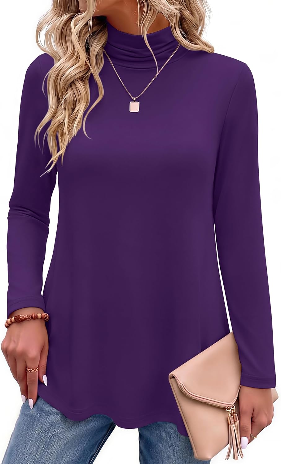 Women Mock Neck Loose Fit Cute Tunic Tops | Fall clothes.