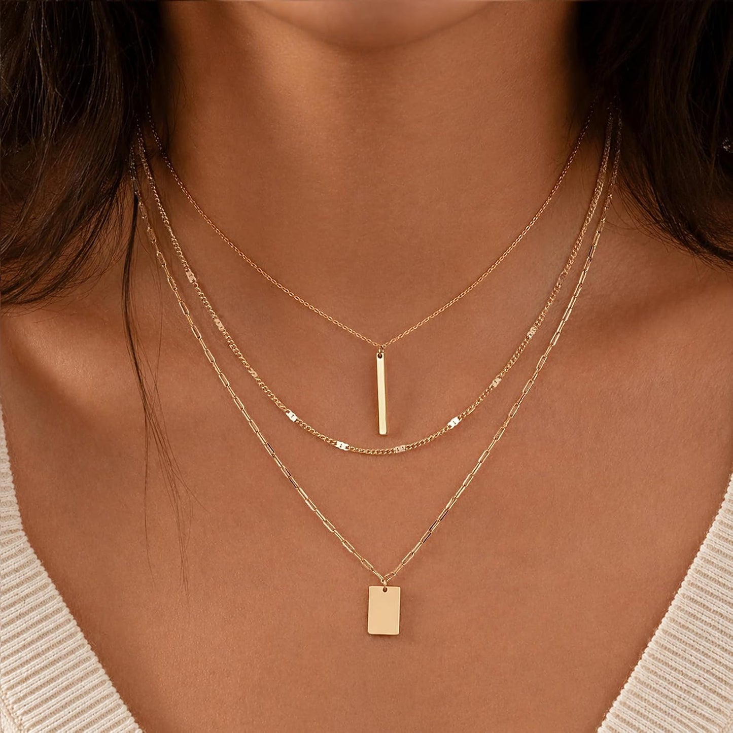 Gold Necklace for Women -14k Gold Plated Bar Dog Tag Necklaces |