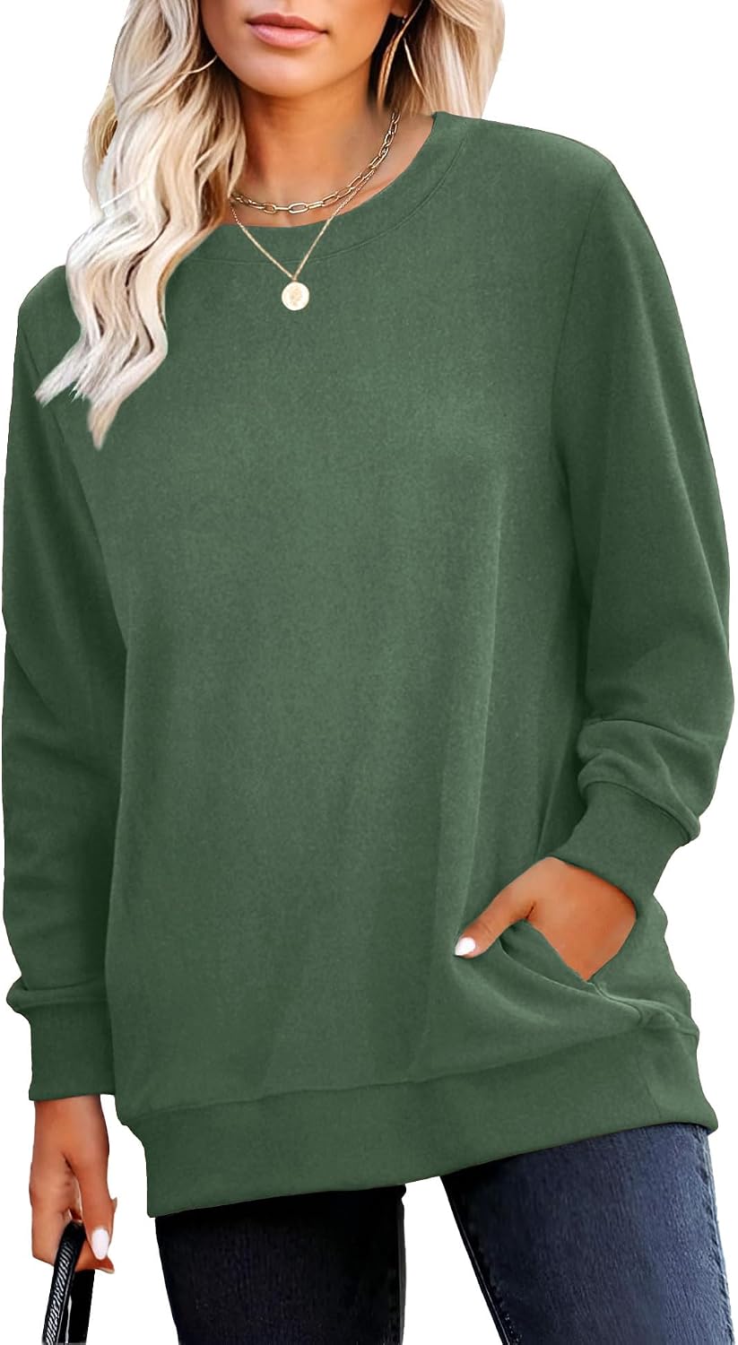 Sweatshirt for Women Plain Long Sleeve Top with Pocket | Ladies Crew Neck Casual Sweaters Outfits