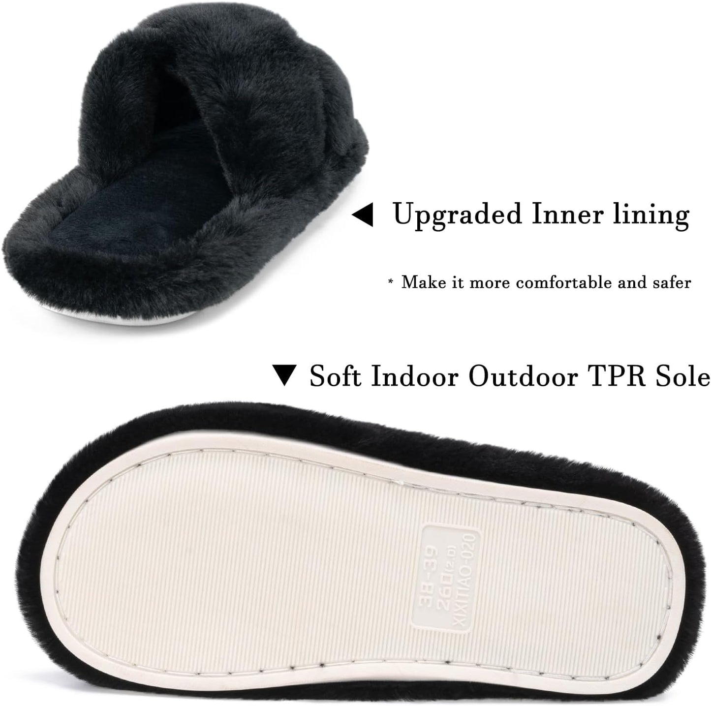 Women's Fuzzy Slippers for Women Cross Band Comfy House Shoes Faux Fur Lined Sandals Slides Memory Foam Open Toe Slip on Indoor | Shoes