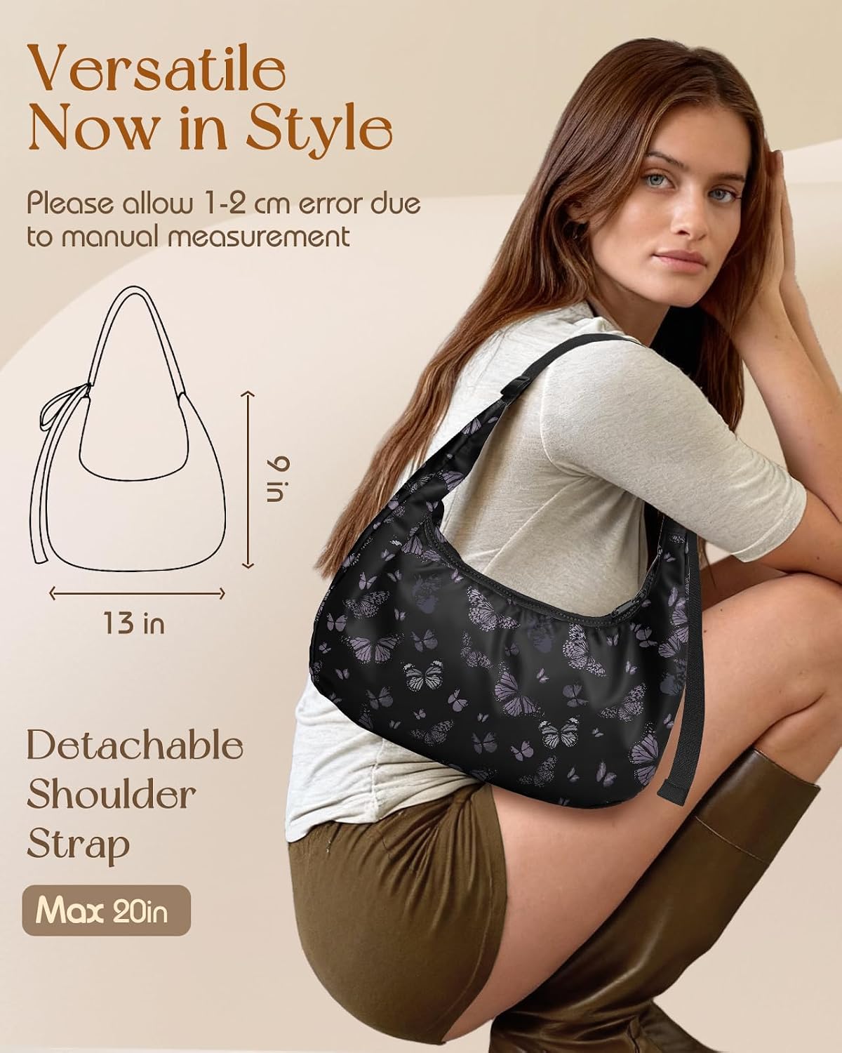 Waterproof Nylon. Adjustable Strap. Spacious and Stylish. Black Butterfly