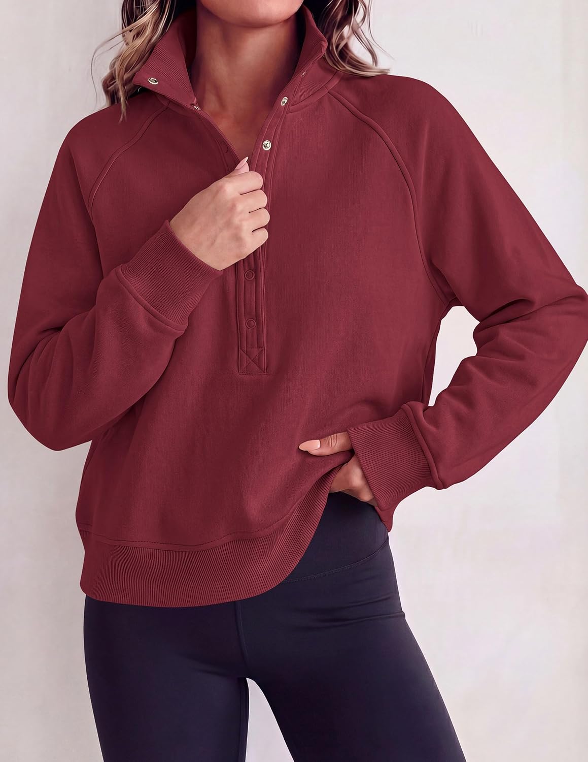 Comfy Ribbed. Raglan Long Sleeve. Collared Button Up. Pullover Tops. Casual Workout. Y2K Outfits. Winter Fashion Clothing