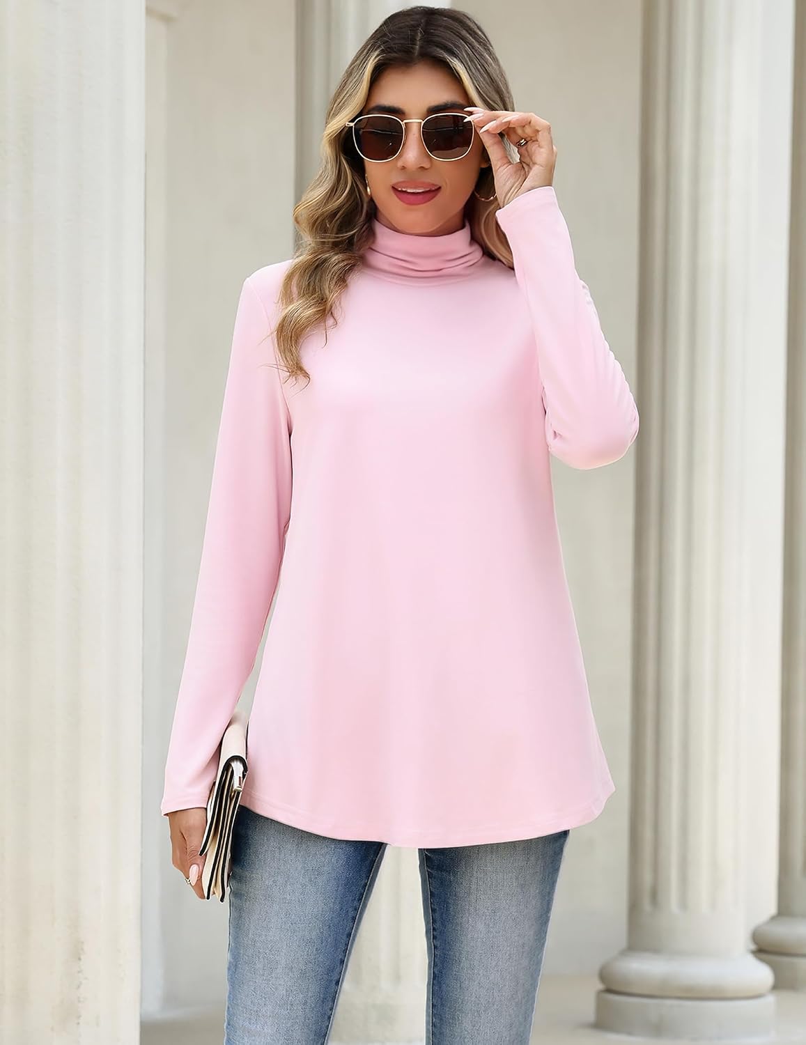 Women Mock Neck Loose Fit Cute Tunic Tops | Fall clothes.