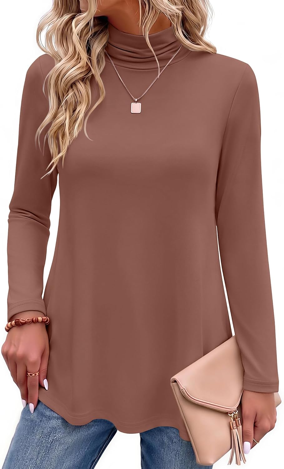 Women Mock Neck Loose Fit Cute Tunic Tops | Fall clothes.