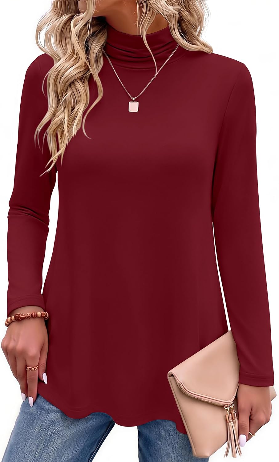 Women Mock Neck Loose Fit Cute Tunic Tops | Fall clothes.
