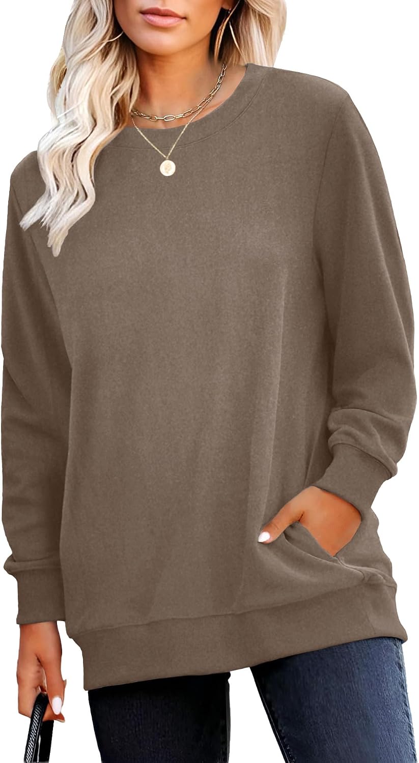 Sweatshirt for Women Plain Long Sleeve Top with Pocket | Ladies Crew Neck Casual Sweaters Outfits