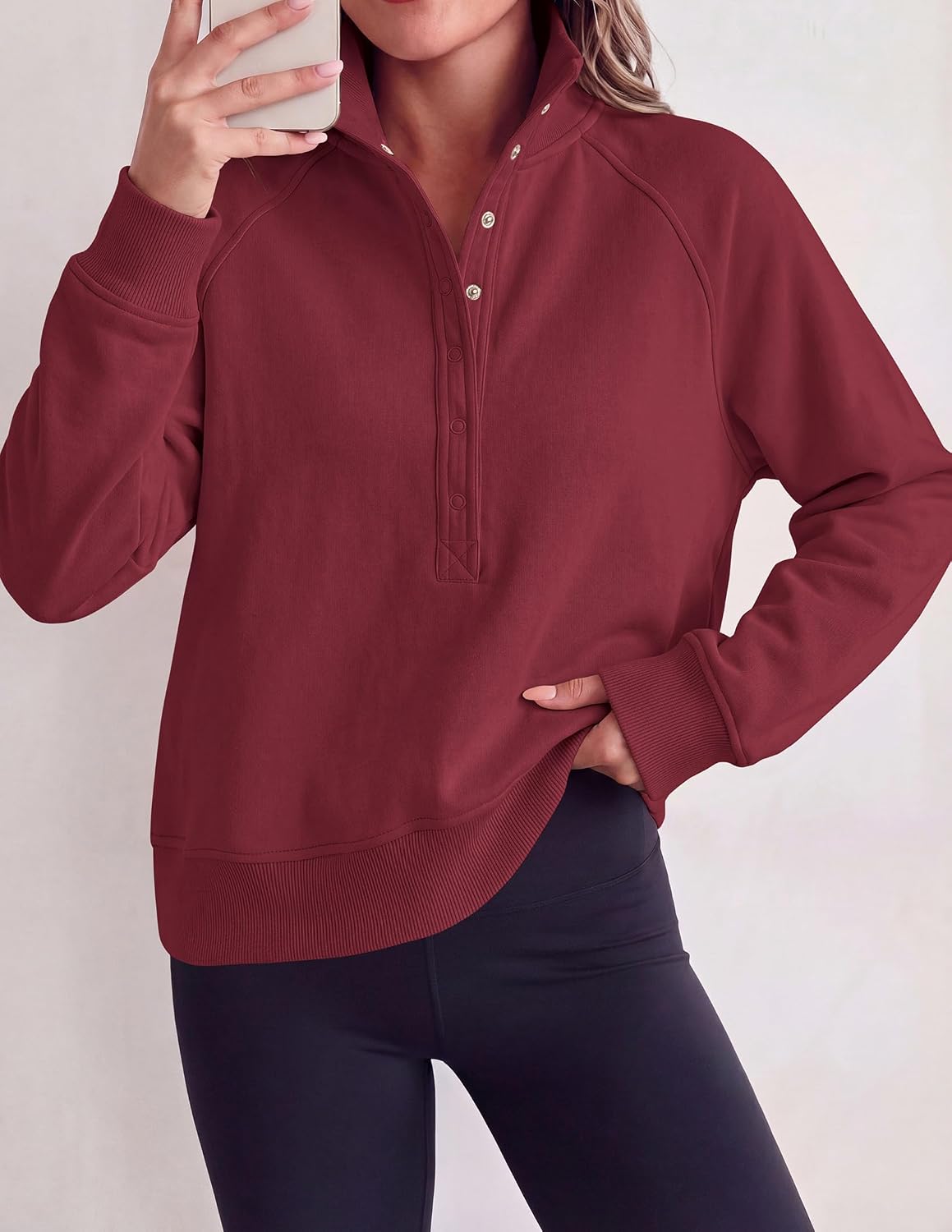 Comfy Ribbed. Raglan Long Sleeve. Collared Button Up. Pullover Tops. Casual Workout. Y2K Outfits. Winter Fashion Clothing