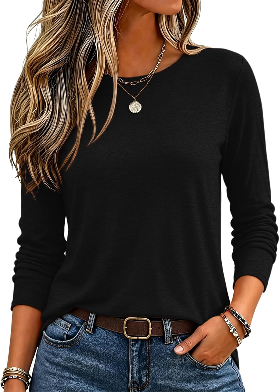 Women Trendy Long Sleeve Tshirts Underscrubs Layer Tee Lightweight Crewneck Plain Shirts