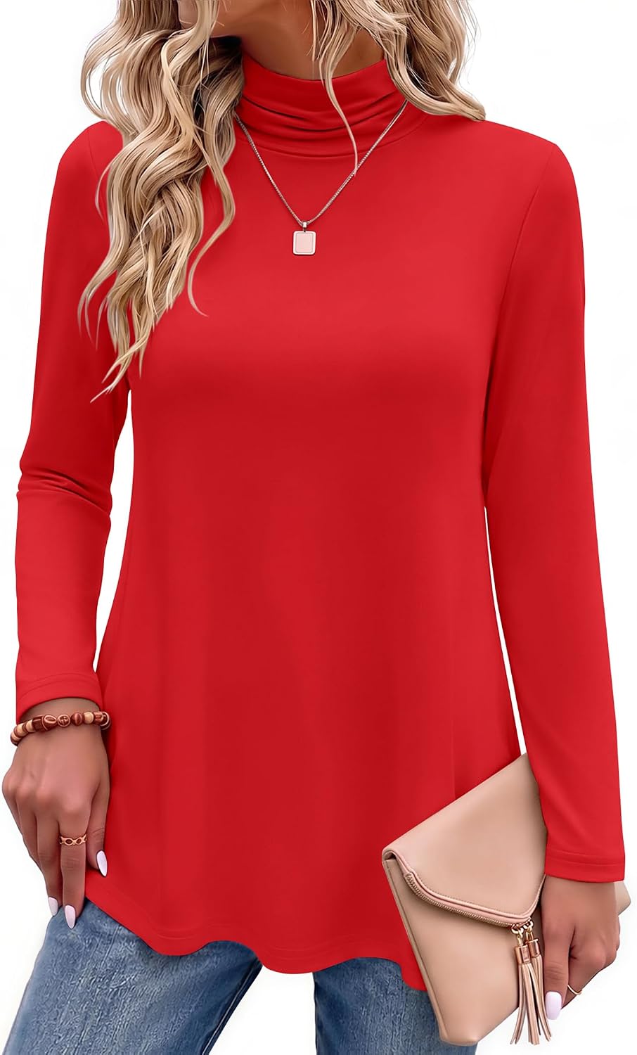Women Mock Neck Loose Fit Cute Tunic Tops | Fall clothes.
