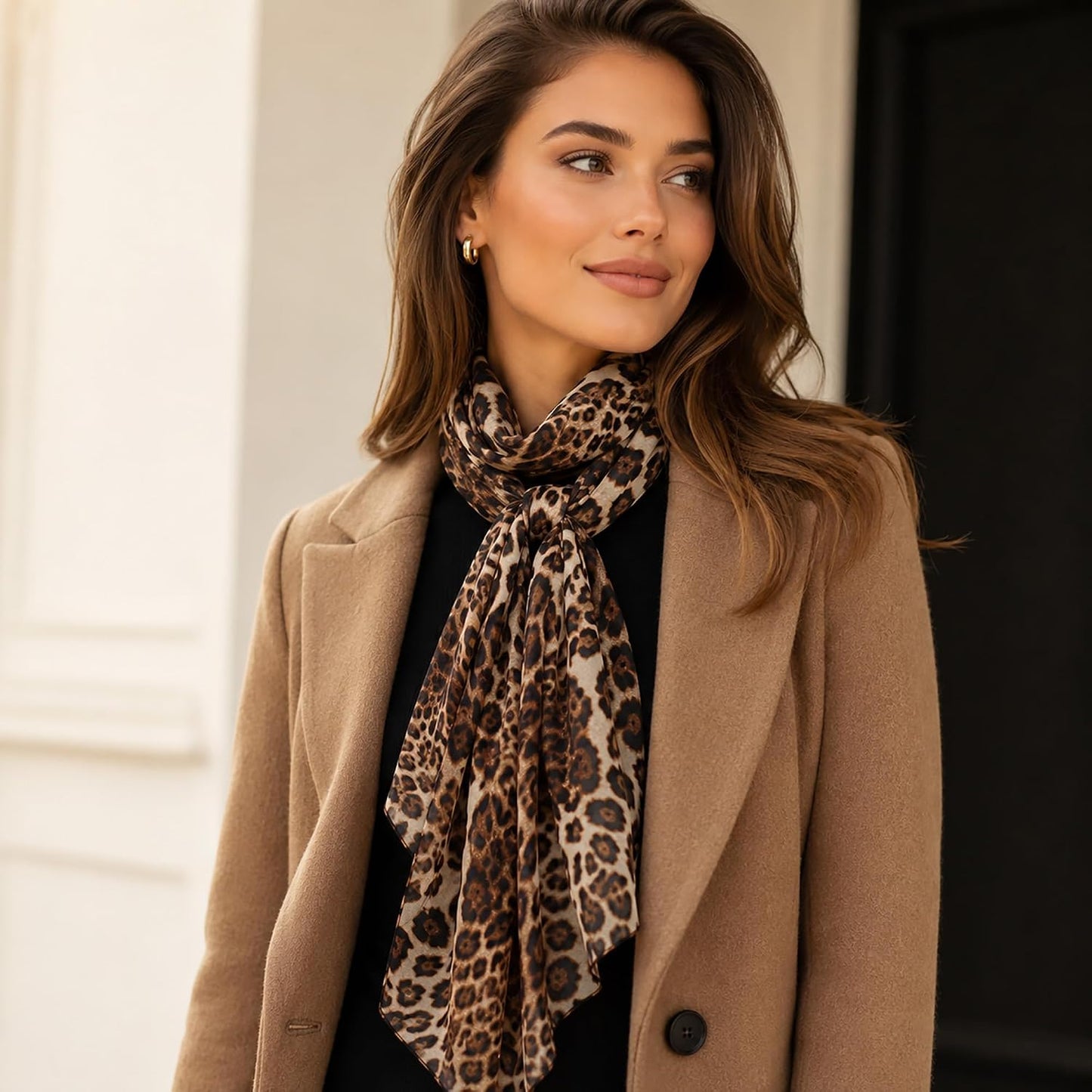 Women Leopard Print Silk Feel Neck Scarf Bandana Shawl Rave Scarves | Cheetah Print Silk Feel Neck Scarf Bandana Shawl Chiffon Satin Lightweight Soft Scarves