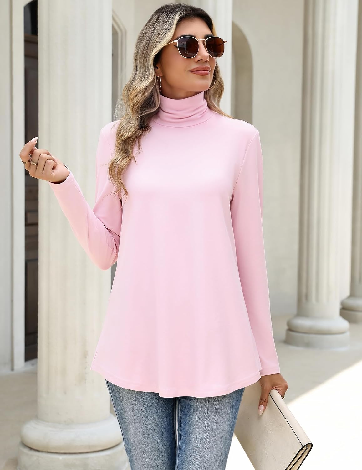 Women Mock Neck Loose Fit Cute Tunic Tops | Fall clothes.