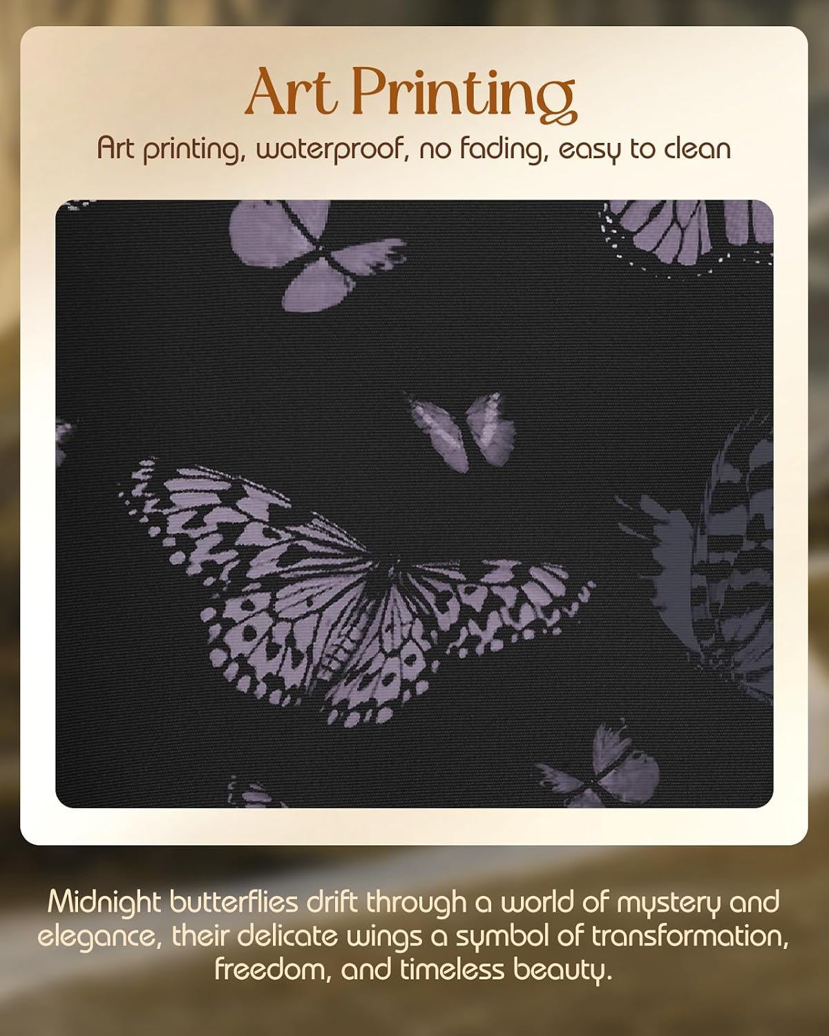 Waterproof Nylon. Adjustable Strap. Spacious and Stylish. Black Butterfly