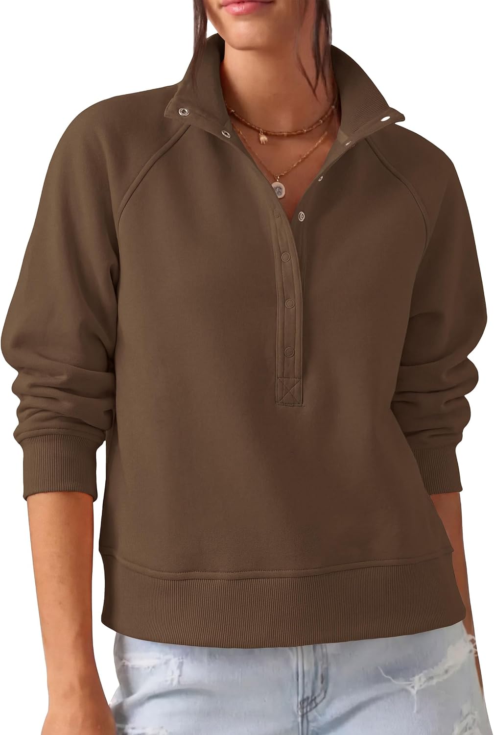Comfy Ribbed. Raglan Long Sleeve. Collared Button Up. Pullover Tops. Casual Workout. Y2K Outfits. Winter Fashion Clothing