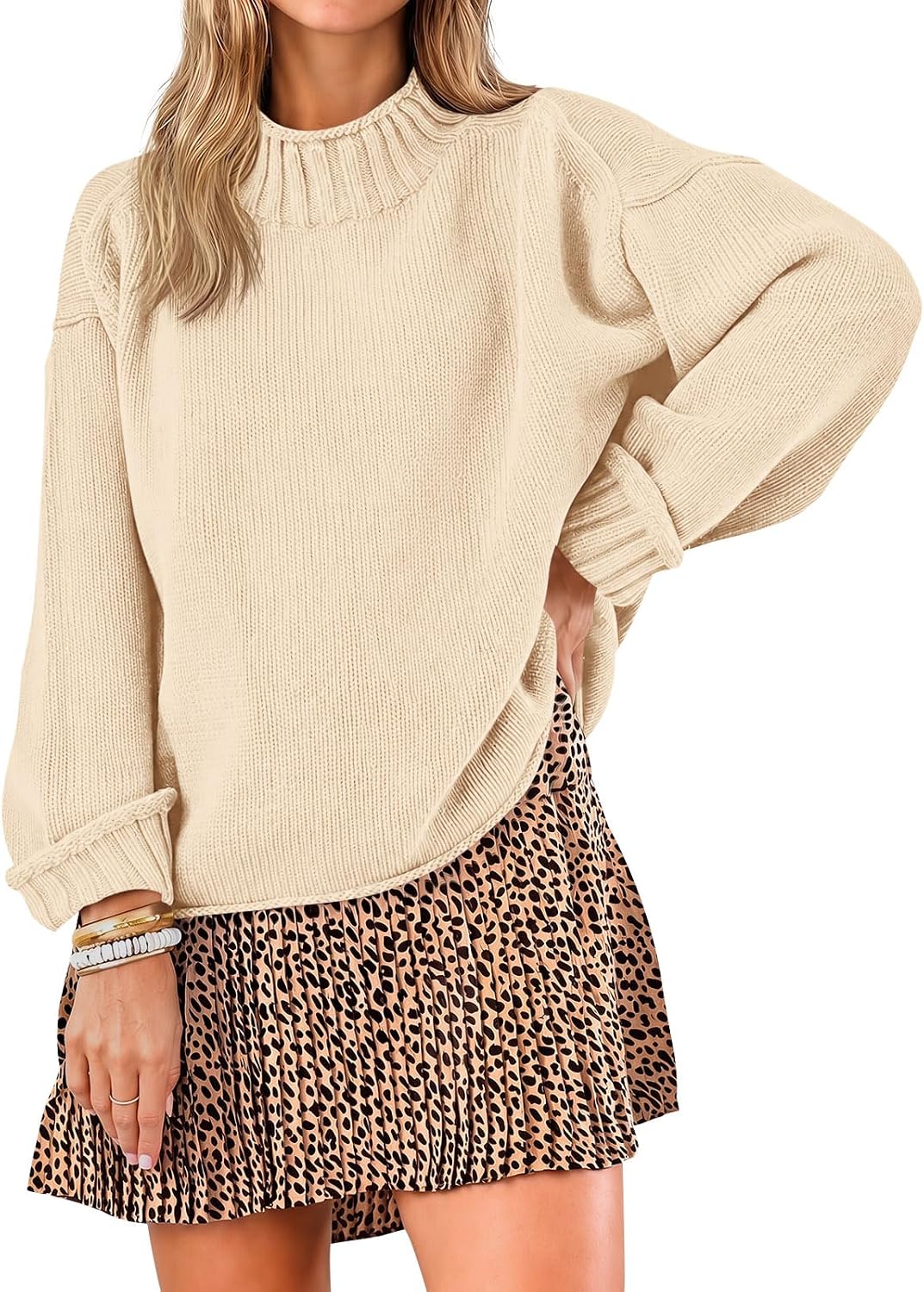 Womens Oversized Sweaters Mock Neck Chunky Knit Pullover Tops | Long Sleeve. Fall Winter.
