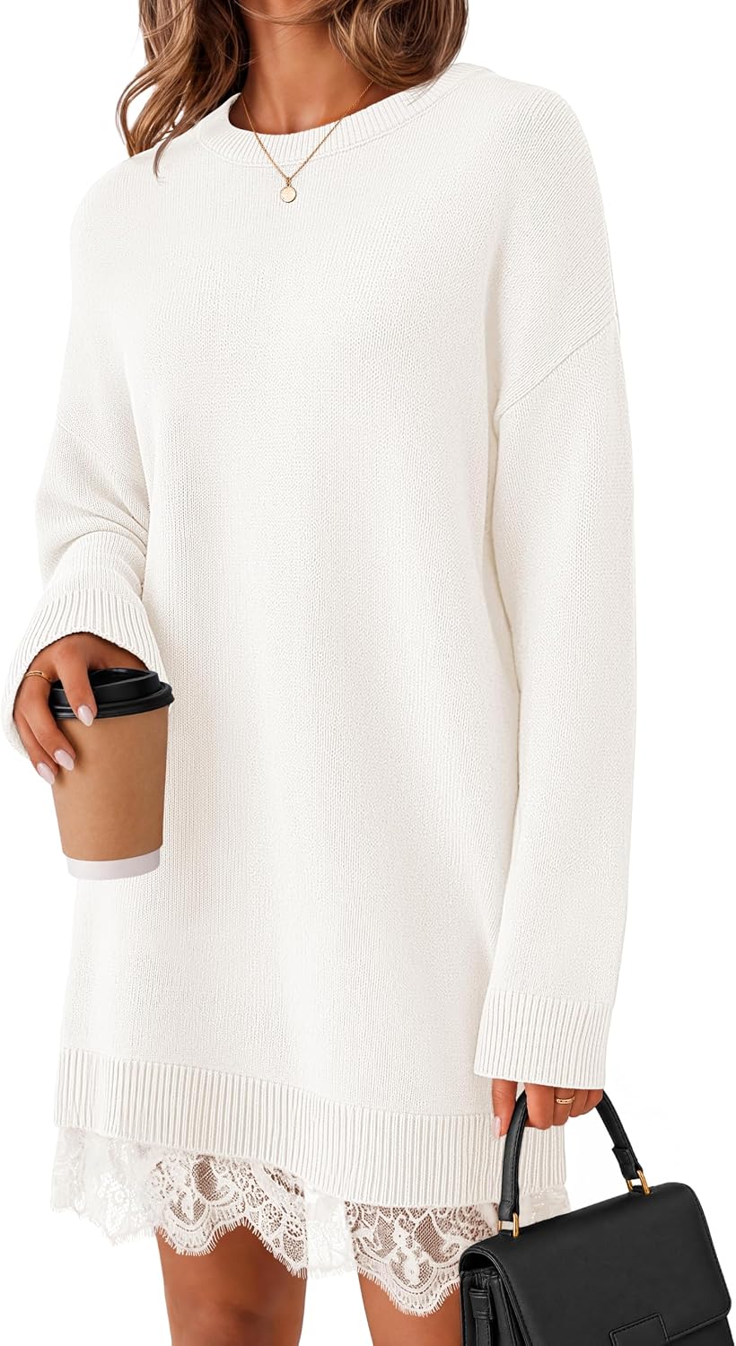 Patchwork. Crew Neck. Above Knee Length. Twofer Pullover. Ribbed. Drop Shoulder. Loose Fit. Soft.