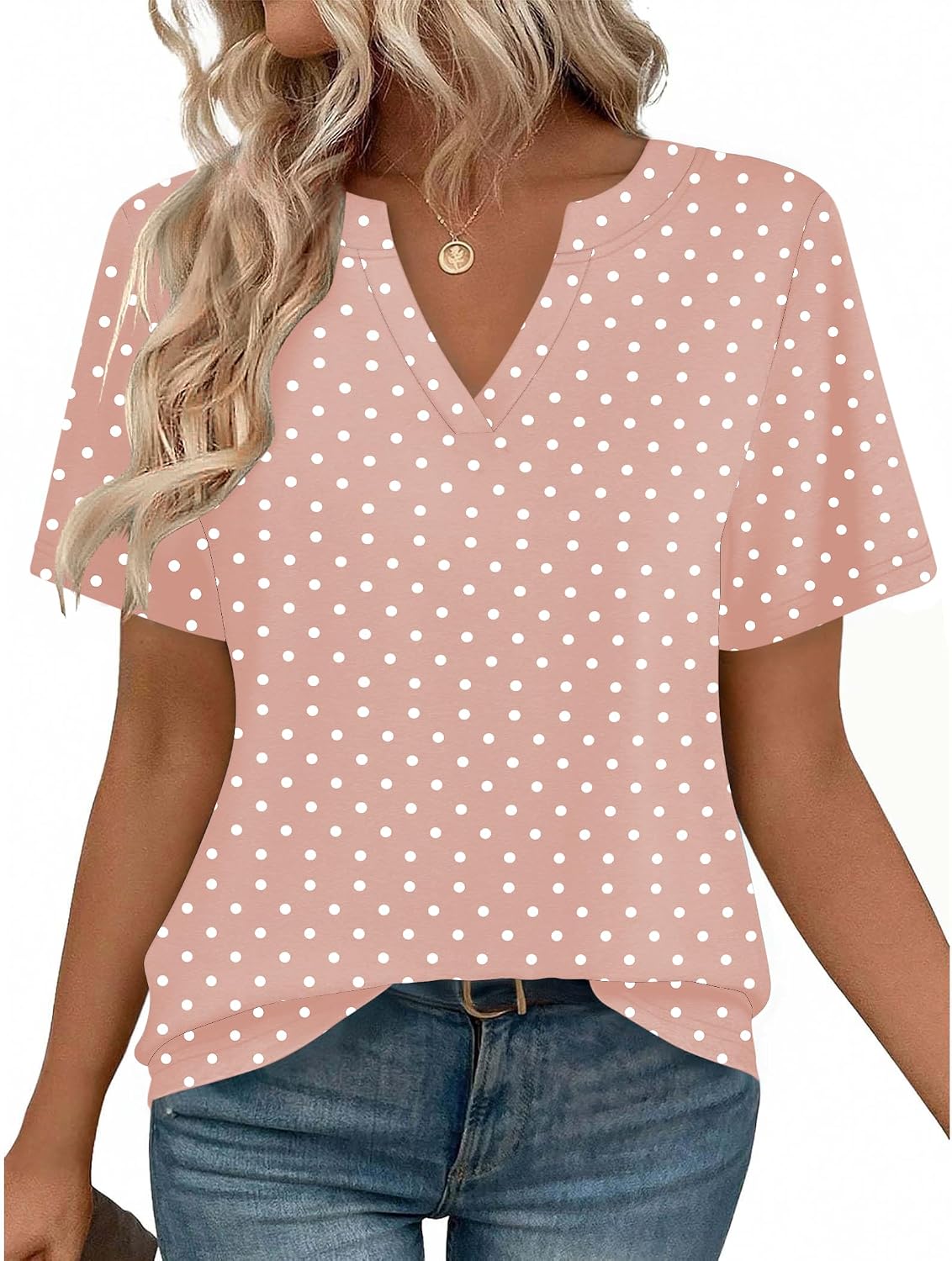 Women V Neck Cute Rolled Short Sleeve Shirts Boho