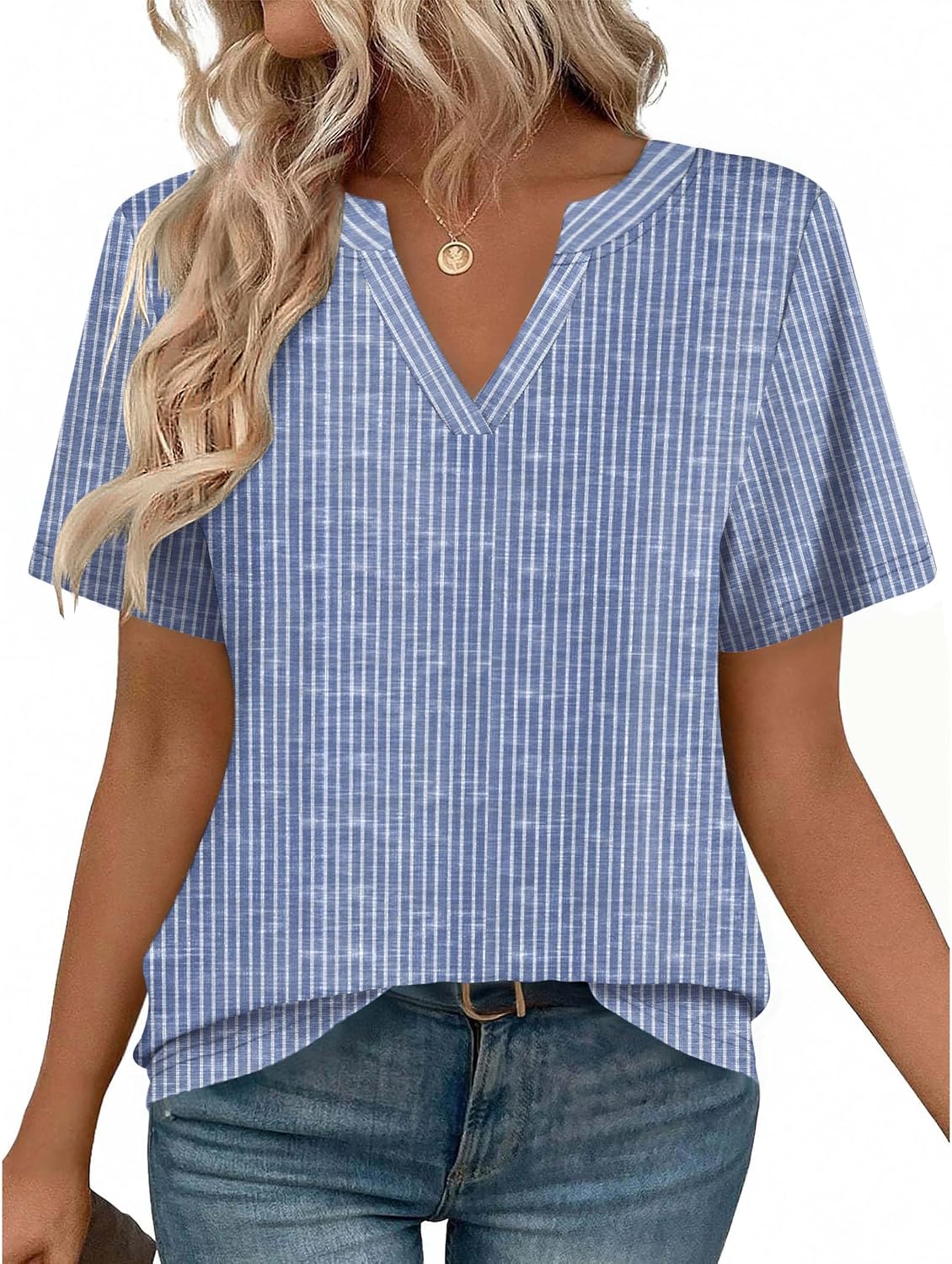 Women V Neck Cute Rolled Short Sleeve Shirts Boho