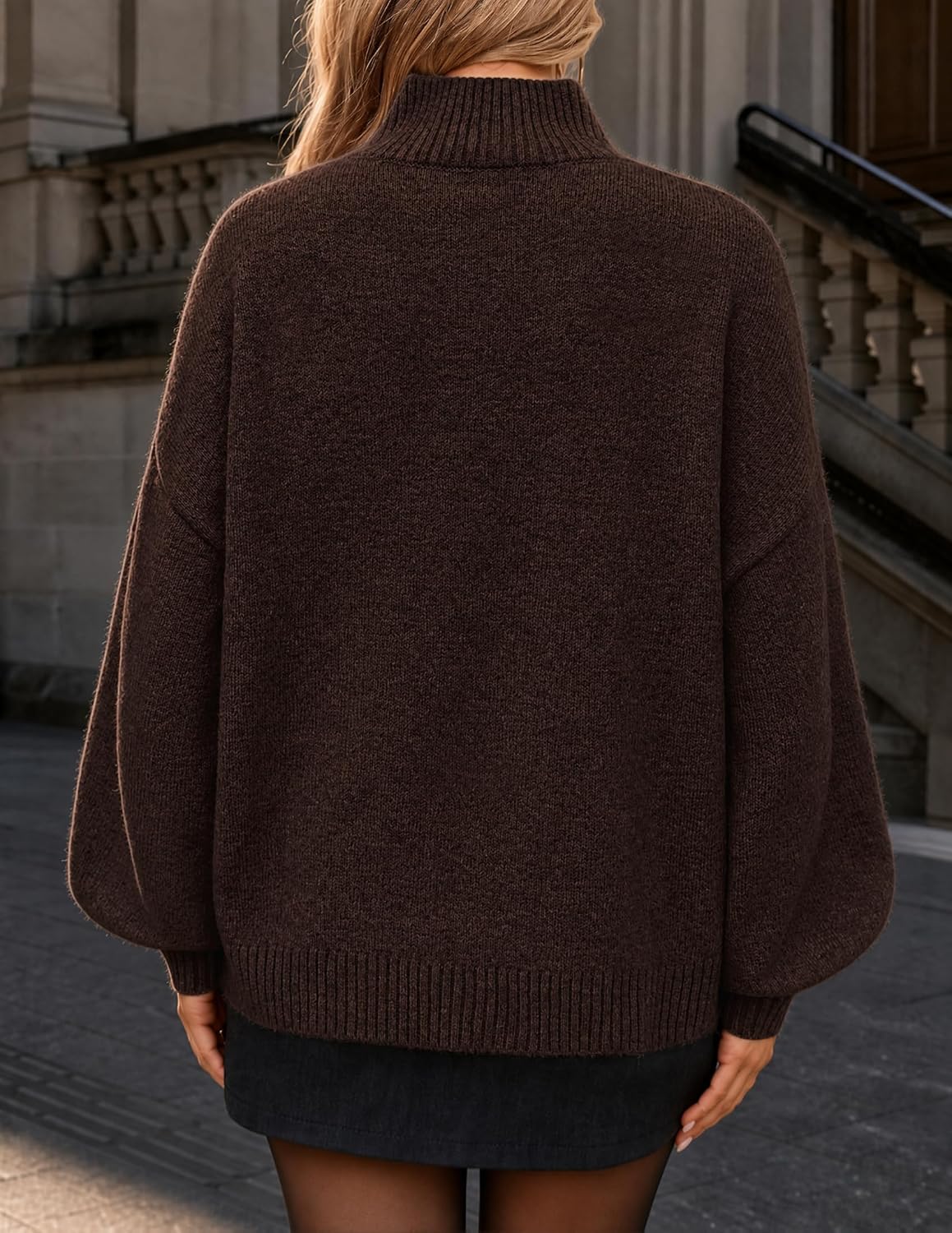 Women's Fall Winter Long Sleeve Turtleneck Oversized Sweaters Coffee | Work Casual Sweater. Lantern Sleeve.