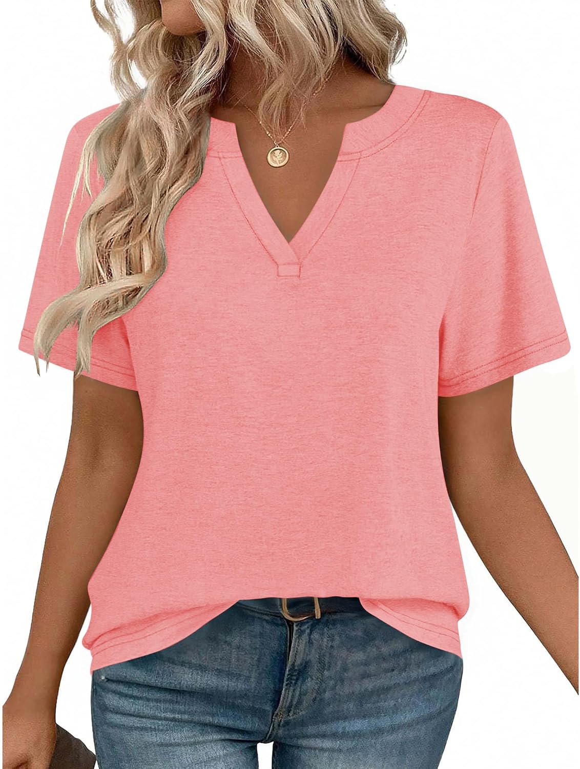 Women V Neck Cute Rolled Short Sleeve Shirts Boho