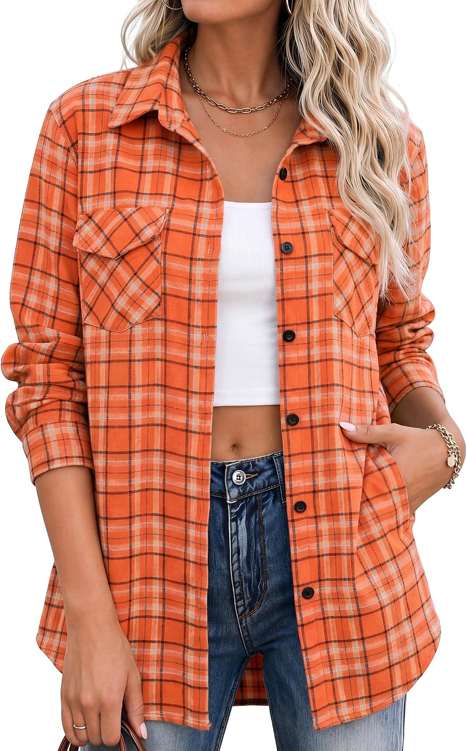 Women's Flannel Shirts Plaid Shacket Cotton Fall Tops with Pockets | Cotton Blend Plaid Material Loose Baggy Shacket Shirt Design 90s Vintage Style Festival Looks