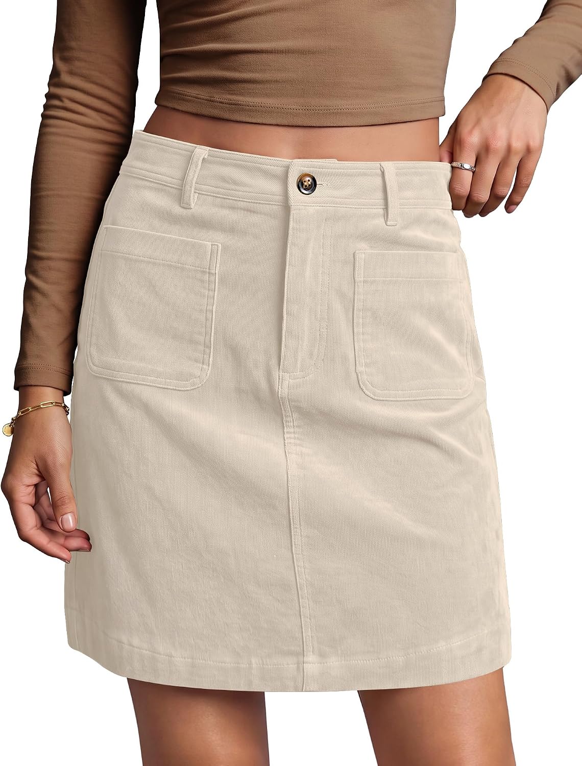 Women Skirts Womens Work Skirts High Waisted Skirt for Women | Spring. Patch Pockets. Fall. Dinner. Toffee Brown