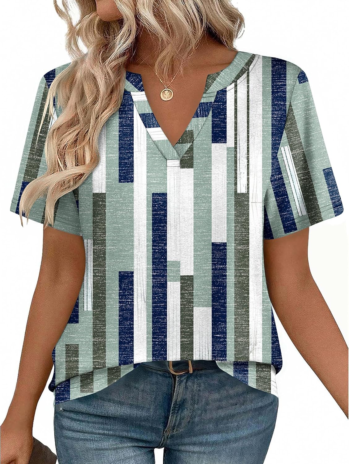 Women V Neck Cute Rolled Short Sleeve Shirts Boho