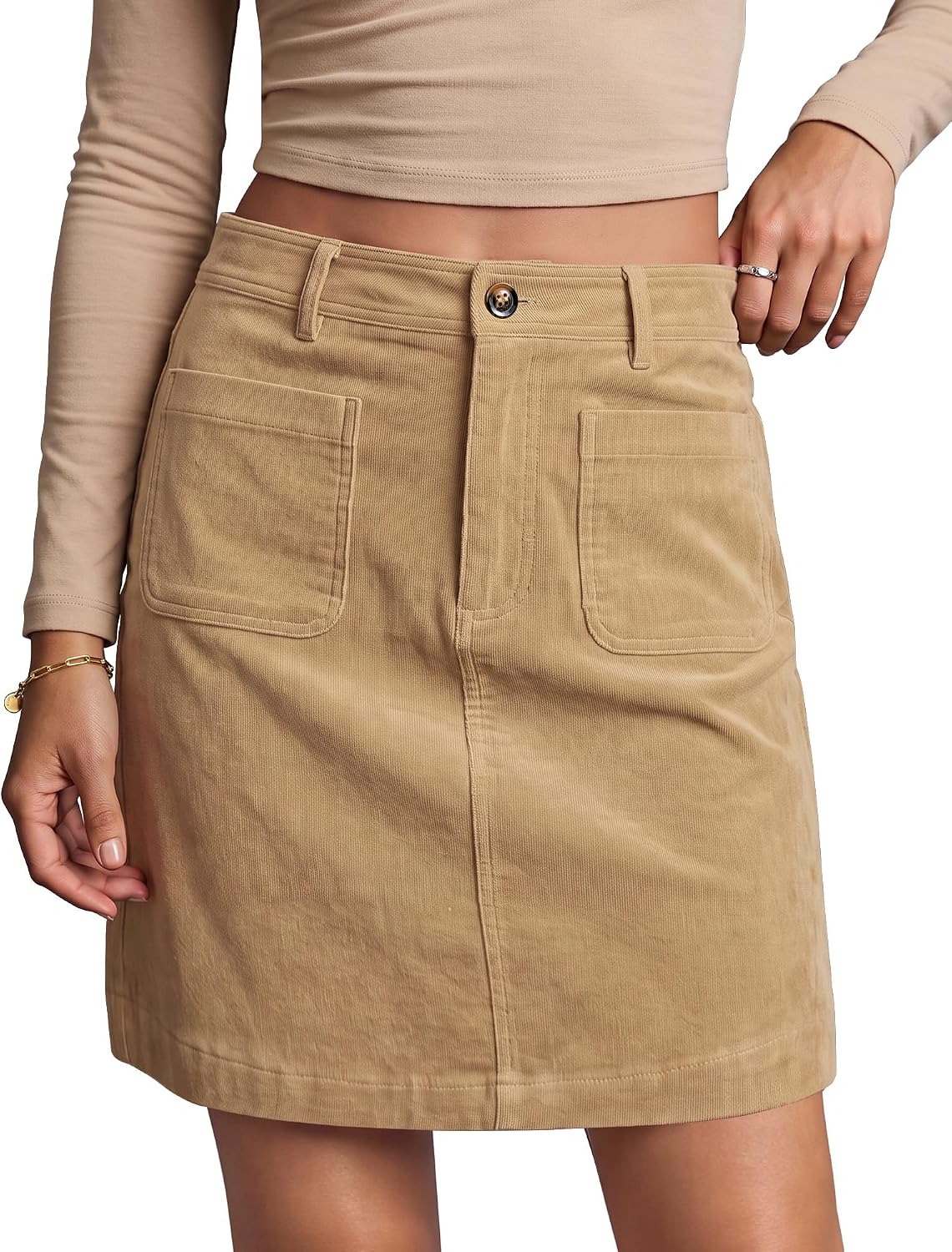 Women Skirts Womens Work Skirts High Waisted Skirt for Women | Spring. Patch Pockets. Fall. Dinner. Toffee Brown