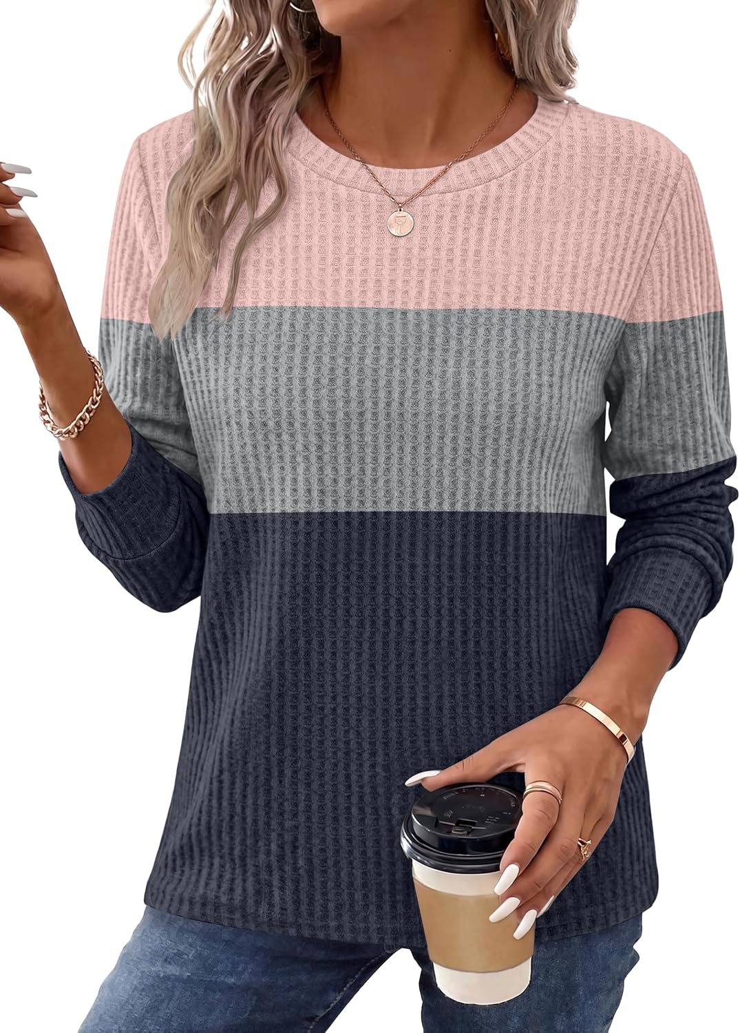 Waffle Knit. Winter Clothing. Sweatshirt for Women. Business Casual Outfits. Holiday. Ladies.
