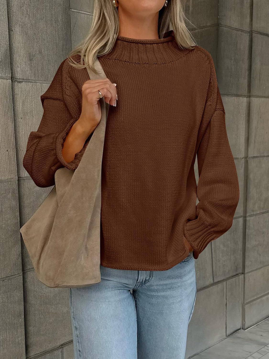 Womens Oversized Sweaters Mock Neck Chunky Knit Pullover Tops | Long Sleeve. Fall Winter.