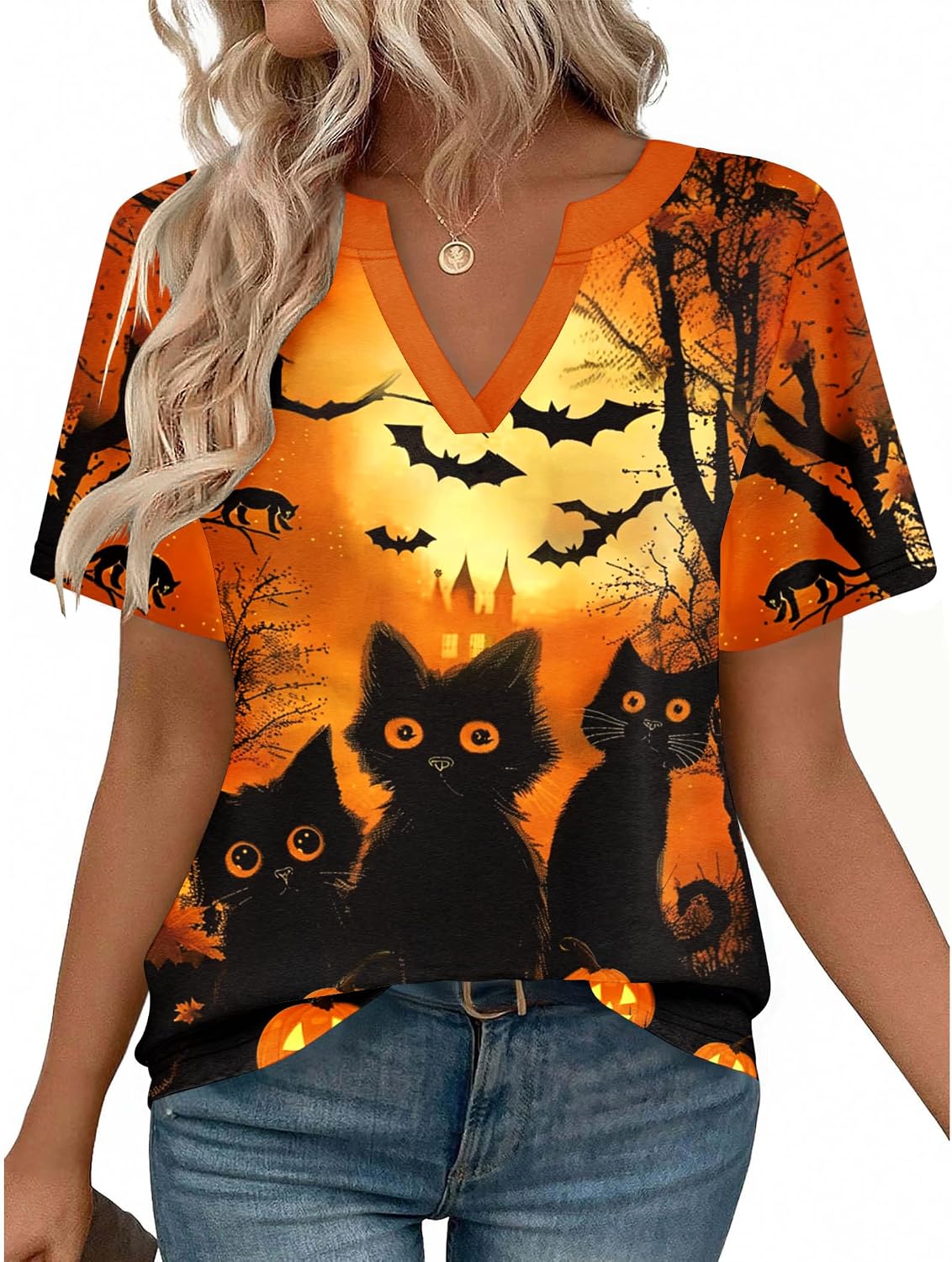 Women V Neck Cute Rolled Short Sleeve Shirts Boho