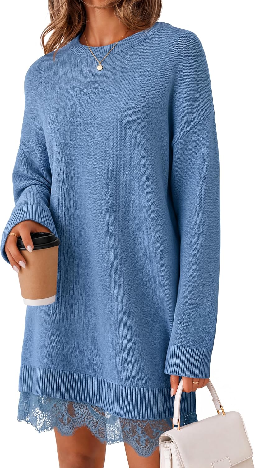 Patchwork. Crew Neck. Above Knee Length. Twofer Pullover. Ribbed. Drop Shoulder. Loose Fit. Soft.