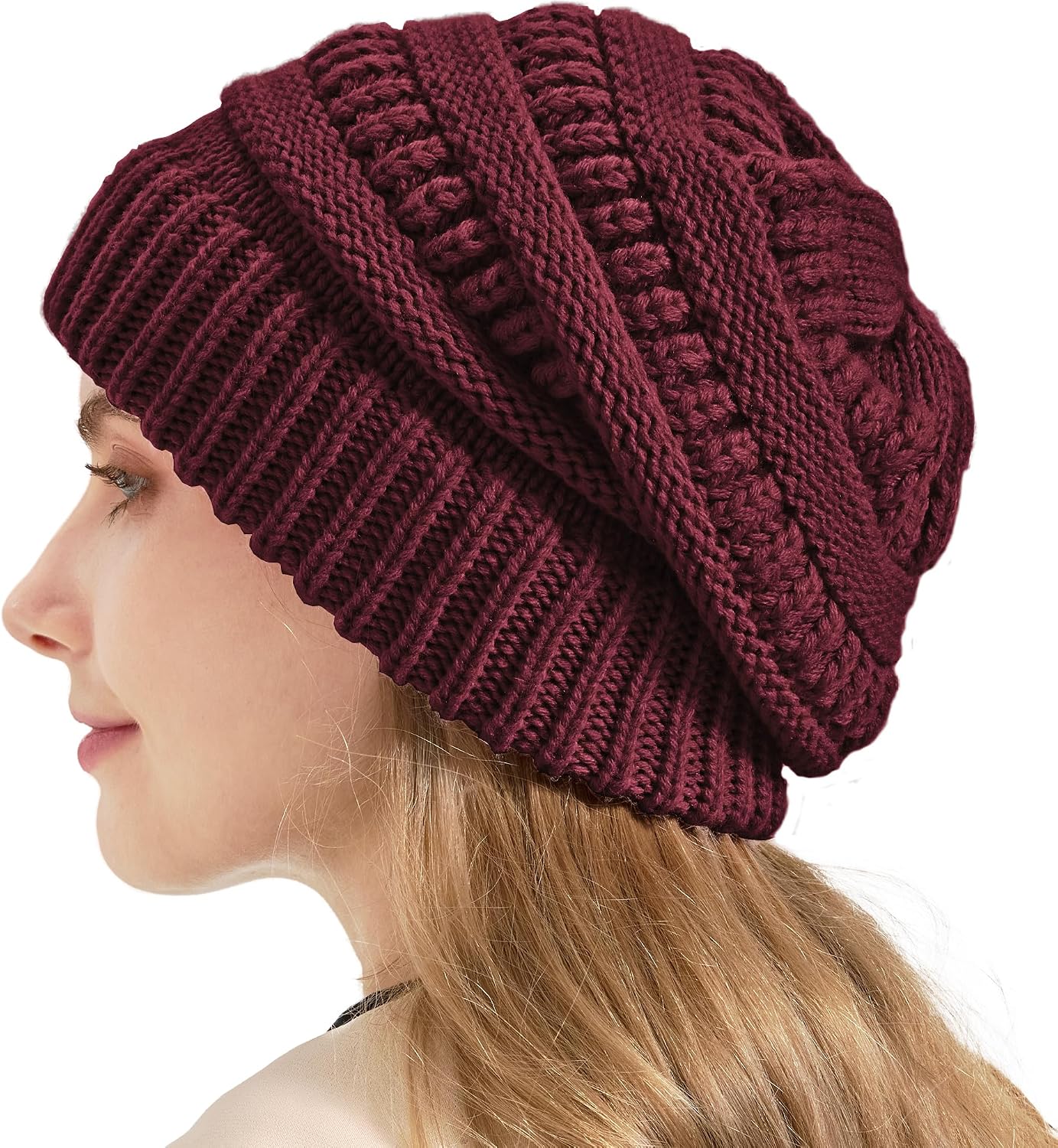 Women Thick Wool Winter Beanies Hats | 50% Wool Warm Knitting Slouch Hat for Womens Ladies Girls .