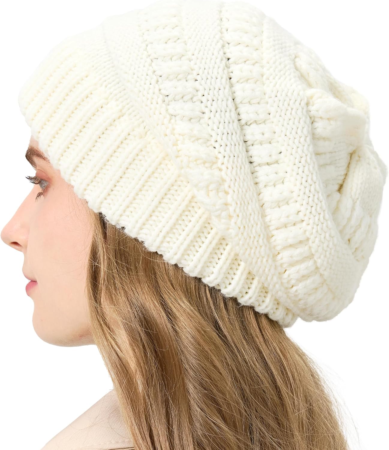 Women Thick Wool Winter Beanies Hats | 50% Wool Warm Knitting Slouch Hat for Womens Ladies Girls .