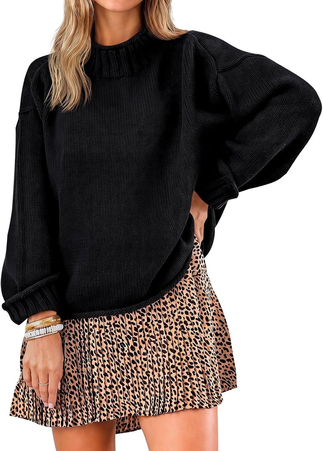 Womens Oversized Sweaters Mock Neck Chunky Knit Pullover Tops | Long Sleeve. Fall Winter.