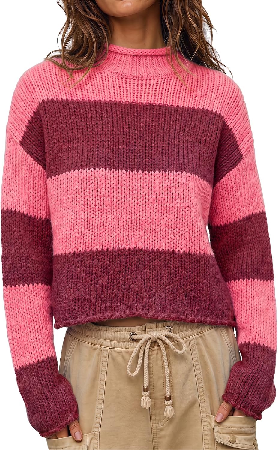Womens Cropped Sweater Rolled Neck Knit Fall Pullover Tops Navy | Oversized.Mock Neck.Trendy Casual.Long Sleeve.Warm Winter.Loose Fit.Fall.Winter.