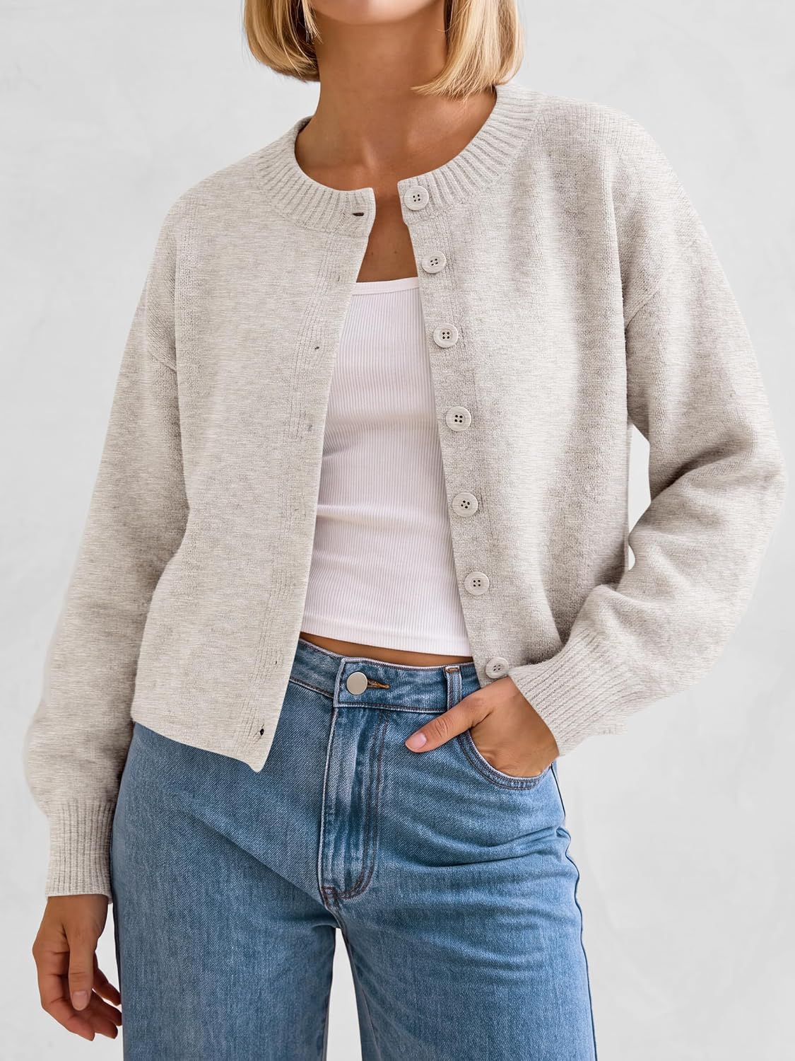 Women Loose Fit Button Down Puff Sleeve | Waist Length.Mid-Weight.Soft Cozy Knit Sweater.Long Sleeve Button Up Fall Outfits.Casual Relaxed Fit.